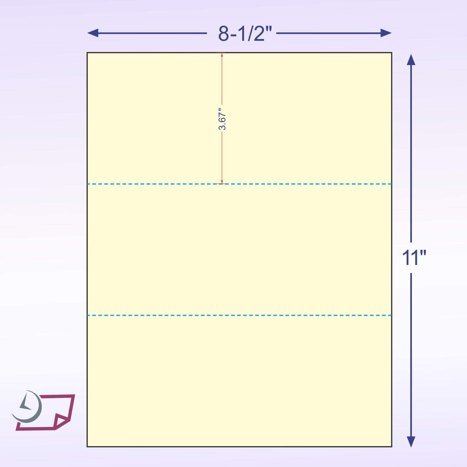 Pack of 500 Sheets, 8-1/2 x 11" Letter Size Perforated Paper Canary, Perf  3-2/3" and 7-1/3"