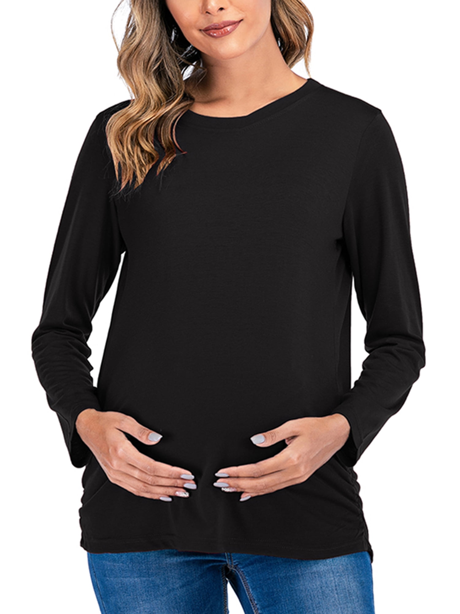 Wodstyle Women S Pregnant Maternity Long Sleeve Tee Casual Plain Blouse Loose T Shirts