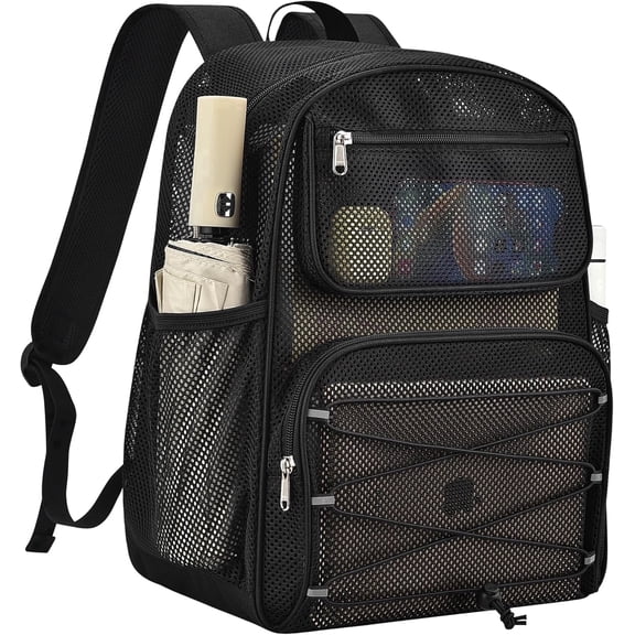 Mesh Backpack Heavy Duty See Through Mesh Bookbag Large Backpack for Travel Swimming Outdoor Sports Beach, Black
