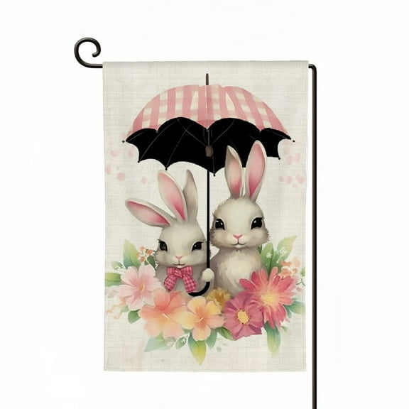 PHYHOO Happy Easter Bunny Garden Flag Rabbit Umbrella Garden Flag Double Sided Buffalo Plaid Farmhouse Yard Flag Spring Holiday Outdoor Decor White