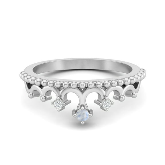 2mm Round Moonstone 925 Sterling Silver Crown Tiara Women's Valentines Day Gifts Ring