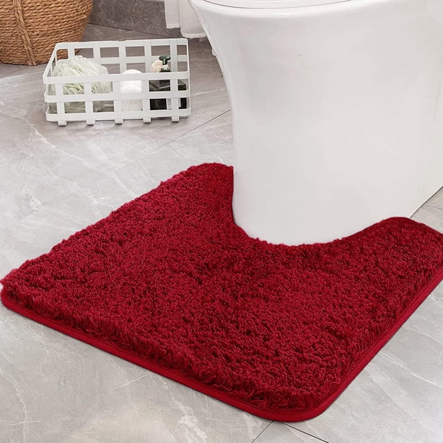 Tapete de baño en forma de U MIULEE rojo de microfibra 61x61 cm