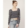 thumbnail image 3 of Moomaya Women'S Printed Square Neck Crop Top, Long Sleeves Smocked Summer Top, 3 of 8