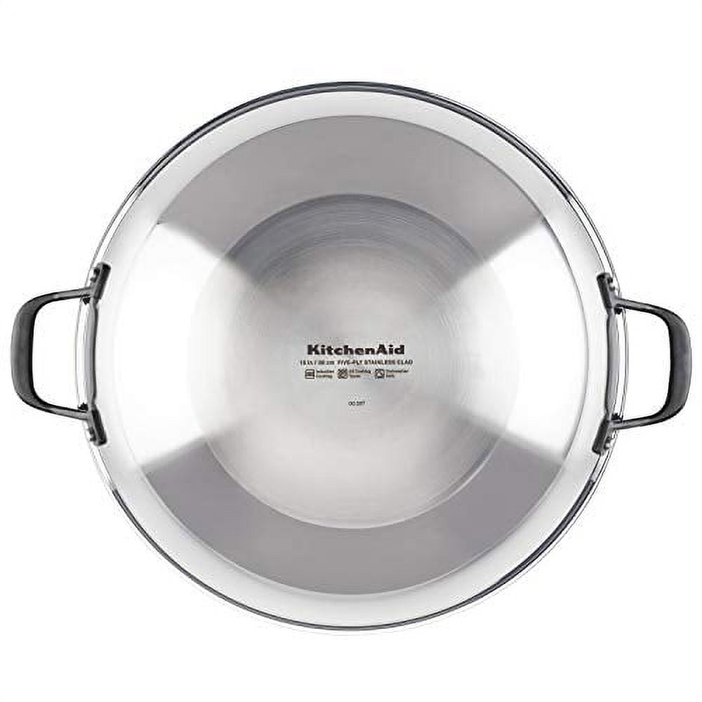 KitchenAid 5-Ply Clad 15 Inch Stainless Steel Induction Wok, Dishwasher Safe, Metal Utensil, Broiler and Oven Safe to 500°F, Polished Stainless Steel