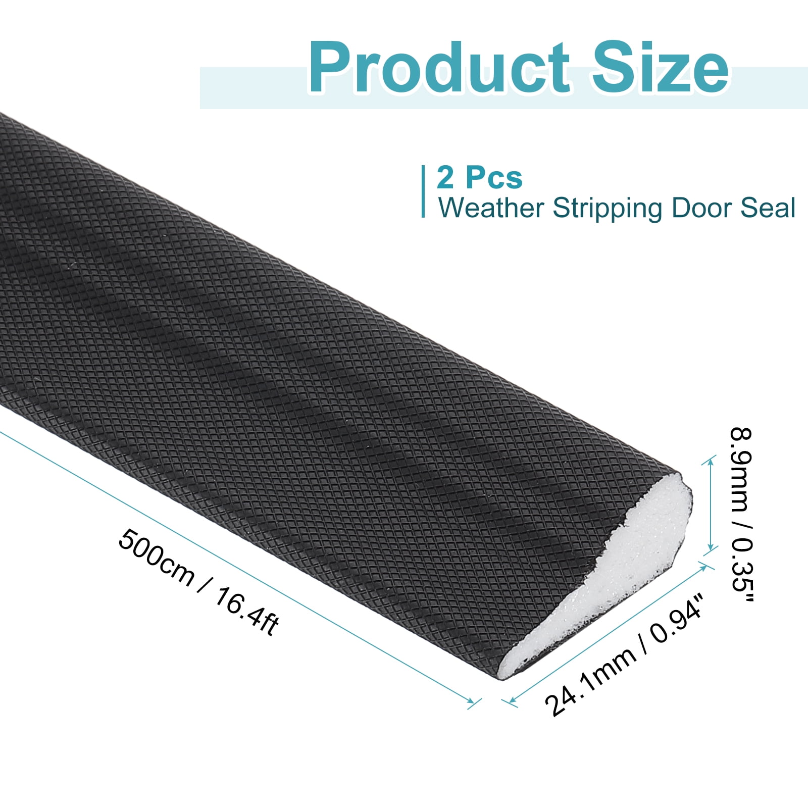 Uxcell 2 Pcs Weather Stripping Door Seal, 16.4 ft Self-Adhesive PU Foam Weather Strip Wedge Window Sealer Tape for Winter Soundproofing Frame Winter Insulation Tape Door Gap Filler, Black