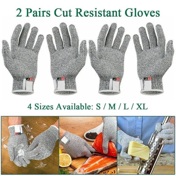 ALLTIMES 2 Pairs Cut Resistant Gloves Level 5 Certified Safety Protection for Butcher Kitchen Meat Cutting Wood Carving