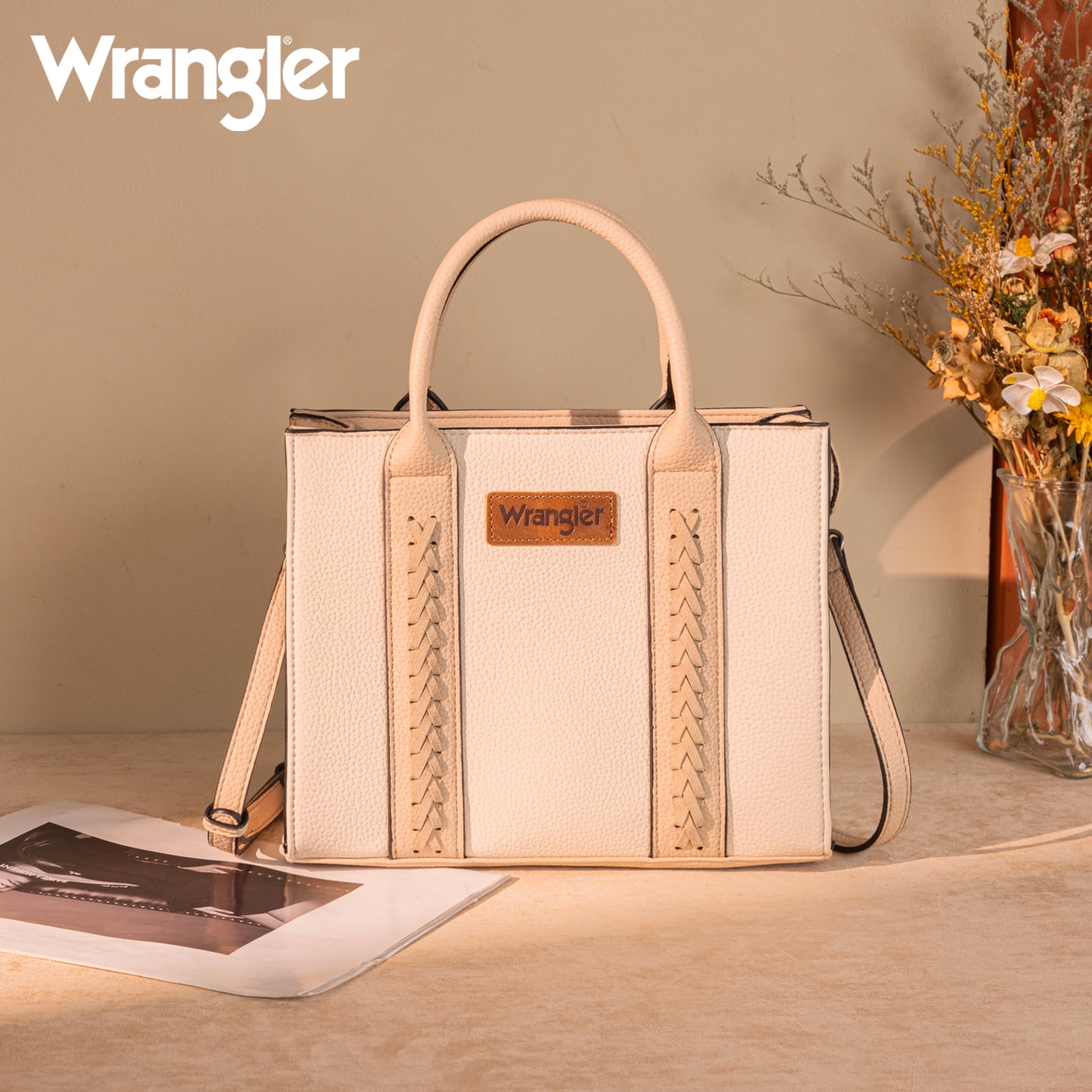 Wrangler Tote Bags for Women and Purse for Women with Adjustable Strap, Beige