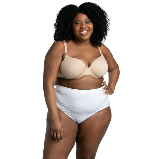 Fit for Me Women's Plus Size White Brief Underwear, 6 Pack, Sizes