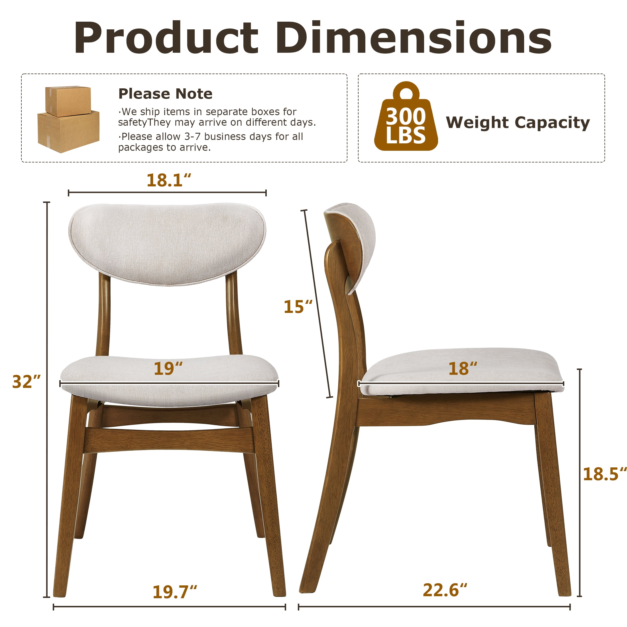 Prilinex Farmhouse Dining Chairs Set of 8, Mid Century Modern Fabric Upholstered Kitchen Chairs, Wooden Dining Room Chair with Curved Back for Kitchen Dining Room Restaurant Cafe, Beige