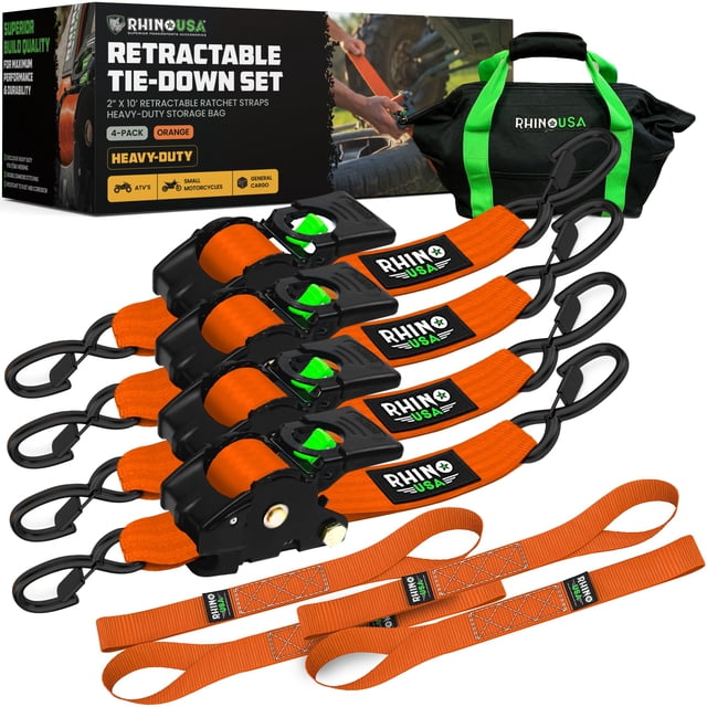 Correas retráctiles Rhino USA, 2 cm x 3 m, 1375 kg, paquete de 4