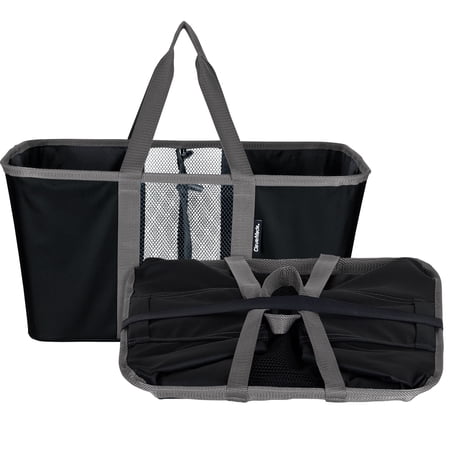 CleverMade Collapsible Fabric Laundry Basket with Divider, 2 Pack, Black/Charcoal