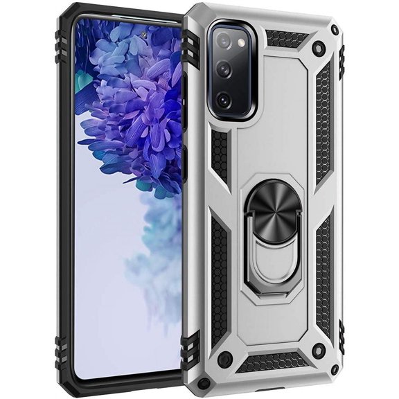 Grade Drop Impact for Samsung Galaxy S20 FE Case Galaxy S20 FE 5G Case 360 Metal Rotating Ring Kickstand Holder Heavy Duty Shockproof Case for Galaxy S20 FE Phone Case (Sliver)