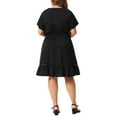 thumbnail image 4 of DARING DIVA Plus Size Button V Neck Midi Ruffle A Line Swing Dress 1X Black, 4 of 6