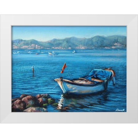 Yukish Marina 14x12 White Modern Wood Framed Museum Art Print Titled - Fishing Boat