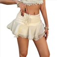thumbnail image 1 of Women's Mini Skirt Mesh Flowy Hem Y2K Skirts Multi-Layer Ruffle Trim Skort Champagne M, 1 of 9