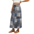 thumbnail image 4 of Women Plaid Print Long Skirts Summer Drawstring Waist Slimming Beach Elastic High Waisted Casual Maxi Skirts Gray 2XL, 4 of 6