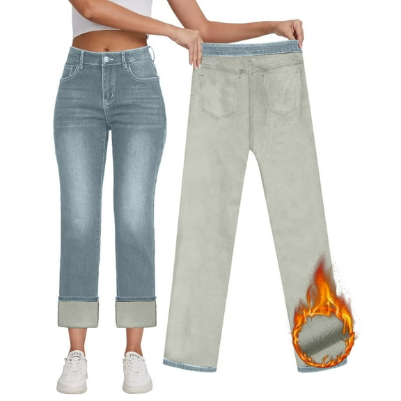 TIANZEN Women's Lined Jeans Women High Waisted Straight Leg Jeans Winter Lined Jean Pants Tall Mens Thermal Underwear Wool Thermal Underwear Men
