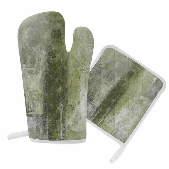 Oven Mitts and Pot Holder Set for Kitchen, Sage Green Paint Kitchen Oven Gloves Heat Resistance Non-Slip Surface Potholders Abstract Art Graffiti Hot Pads Sets for Cooking Baking Grilling BBQ