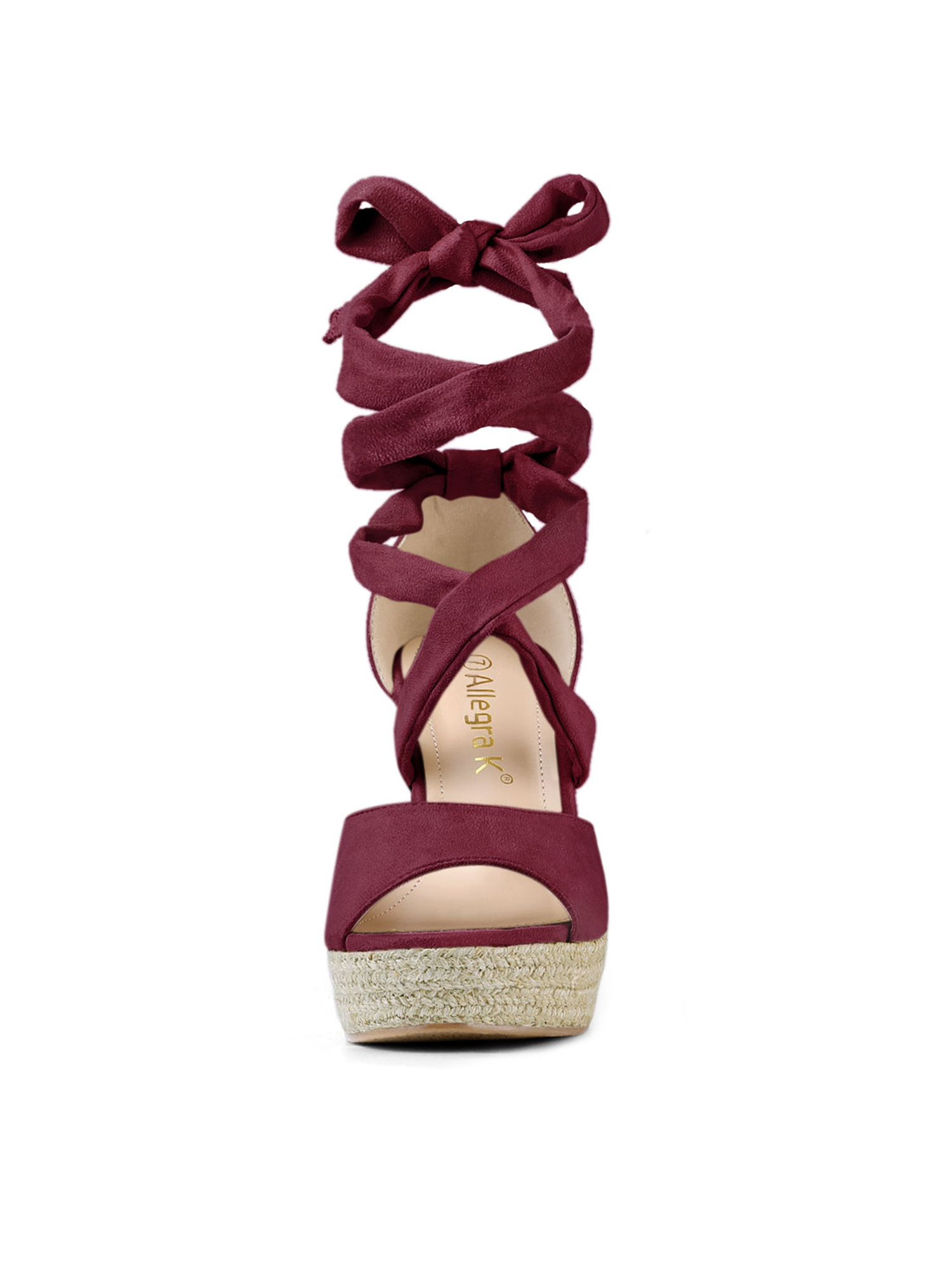 DARING DIVA Women's Lace Up Espadrilles Platform Wedges Sandals Burgundy 10