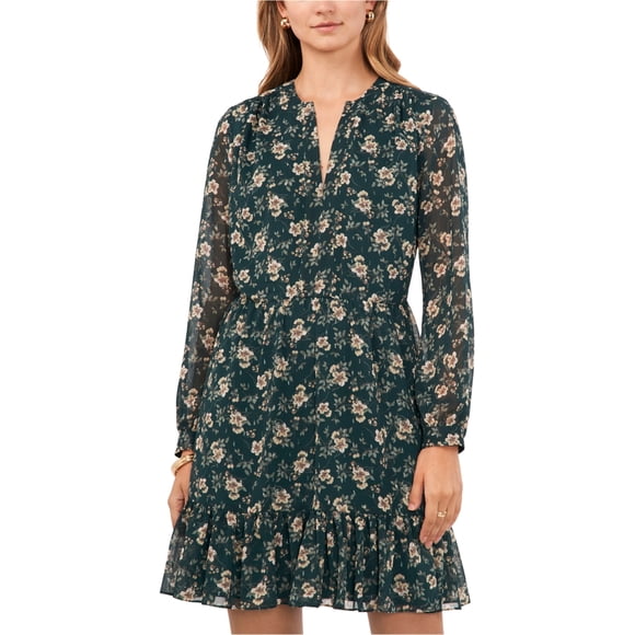 Vince Camuto Womens Floral Ruffled Hem Blouson Dress, drkforest, L