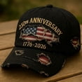 thumbnail image 3 of 250 Anniversary USA Hat, We the People Hat, Vintage Distressed Washable Patriotic Baseball Cap with USA Flag & 1776-2026 Digital Printed, Trucker Hat for Men Women, Black, 3 of 4