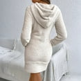 thumbnail image 5 of Women's Hoodie Dress Sweatshirt Dress Long Sleeve Pullover Hooded Plush Fleece with Drawstring Pocket for Winter Loungewear,White,M, 5 of 7
