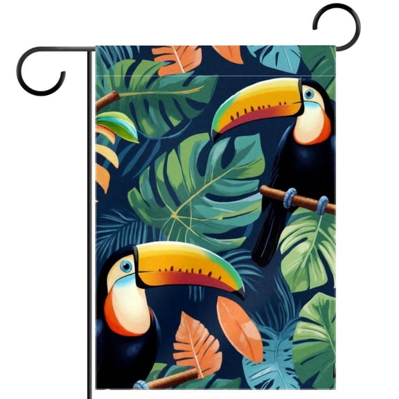 Tropical Palm Leaves Bird Toucan Garden Flag Double Sided House Flag for Outdoor Home, Personalized All Year Round Yard Decor 12 x 18 Inch