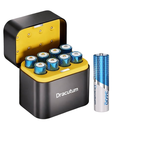Dracutum 8 Pack Rechargeable AA Batteries with Charger, 3600mWh Rechargeable AA Lithium Batteries 1.5V Li-ion 2000 Cycles Long Lasting