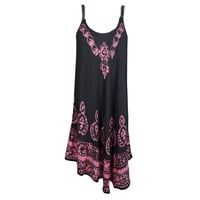 Mogul Womens Tank Dress Rayon Loose Fit Flared Summer Fun Loved and Lovely Sleeveless Umbrella Beach Wear Batik Embroidered Swing Casual Sundress