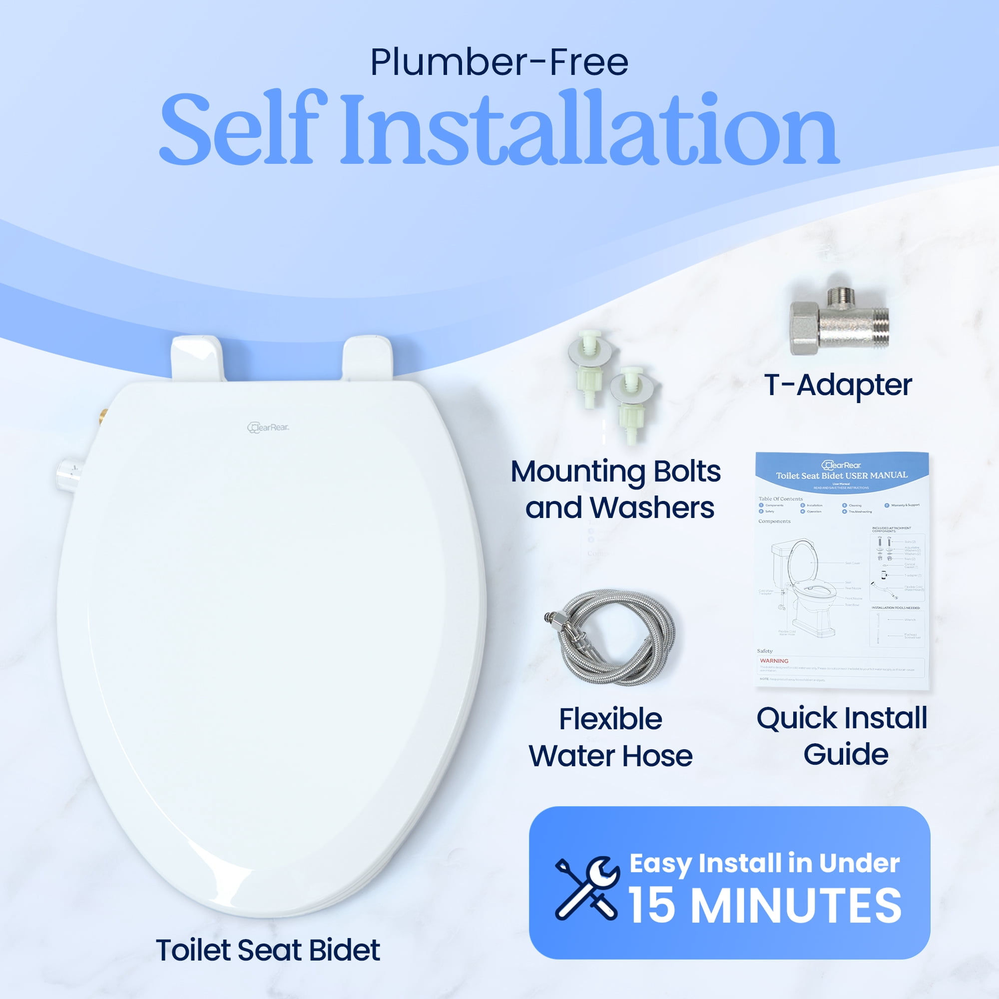 The Clear Rear Elongated Bidet Seat, Adjustable Spray with Rear and Feminine Nozzles