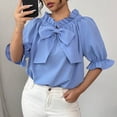thumbnail image 6 of UAMVSH Off Shoulder Tops for Women Dressy Casual 3/4 Sleeve Ruffle Blouses Cute Tie Front Elegant Shirts Going Out Outfits, 6 of 7