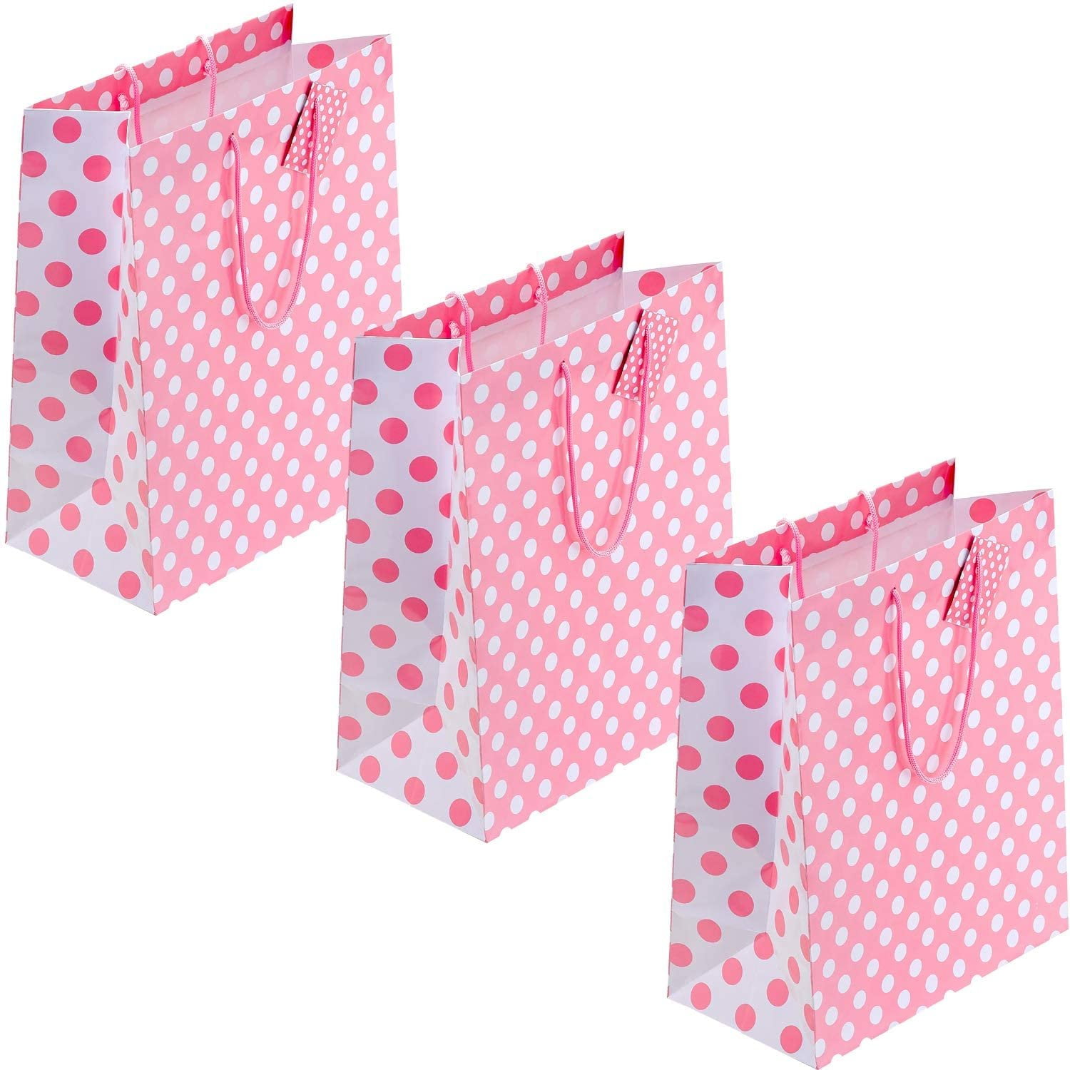Kicko Large Lovely Pink Dot Gift Bags 3 Pack 13 Inches for Party