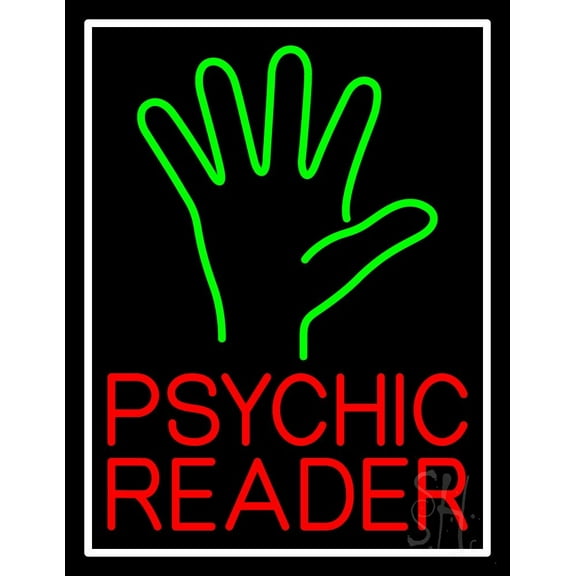 Red Psychic Reader Green Palm LED Neon Sign 19" Tall x 15" Wide - inches Black Square Cut Acrylic Backing, with Dimmer - Bright and Premium built indoor LED Neon Sign for Storefront.