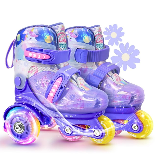 Patins à Roulettes pour Tout-Petits Licorne, 4 Tailles Réglables, Roues Lumineuses Amusantes, Type Trois Points de Sécurité, Dessus Respirant, Patins à Roulettes Débutants pour Enfants, Garçons et Filles (Lavande Rêve, TP-Petit(8C-10.5C US))
