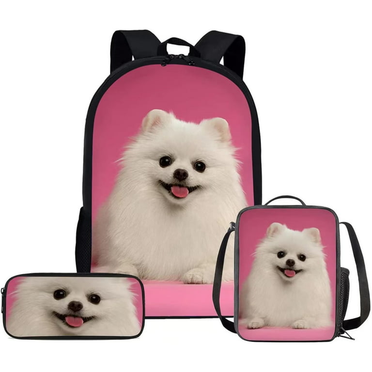 Renewold 3 Pack Toddler Backpack Pomeranian School Bag Lunch Box for Kids  Girls Elementary Middle Dog Bookbag with Pencil Case Cute Bagpack Set