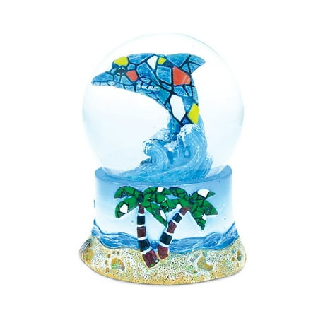 Mosaic Tabletop Ideas Puzzled Resin Mosaic Dolphin Snow Globe (65mm), 3.75 Inch Tall Figurine Intricate & Meticulous Detailing Art Handcrafted Tabletop Sculpture Statue Centerpiece Accent Ocean Sea Life Theme Home D?cor ()