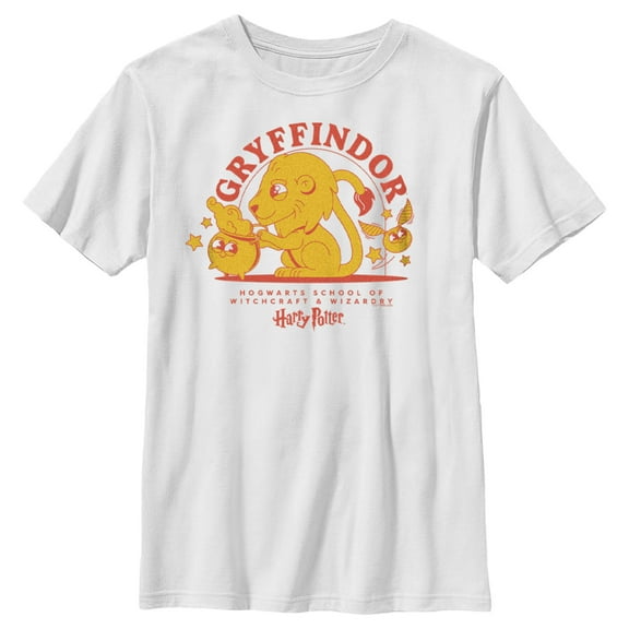 Boy's Harry Potter Cute Gryffindor Lion  Graphic Tee White X Small