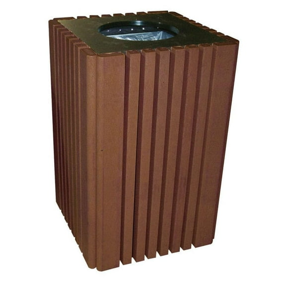 Sturdy Essentials 40 Gallon Brown Wood Outdoor Trash Can Recepticle made of 100% Recycled Eco-Friendly Plastic Wood for Parks, Schools, and all Commercial Purposes