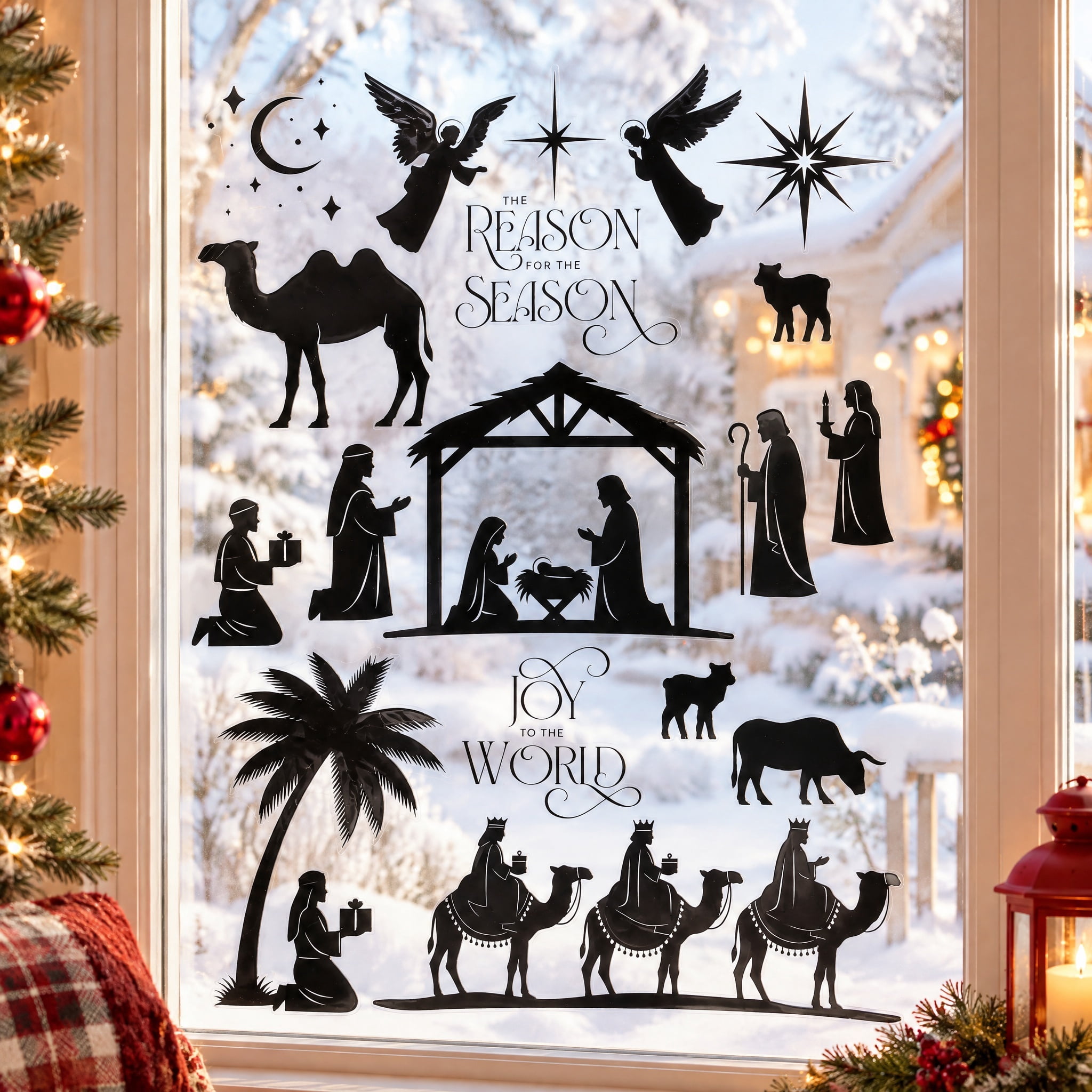 Nativity Scene Silhouette Christmas Window Clings, Black, 10.8" x 16.8", by Holiday Time