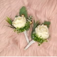 thumbnail image 4 of 2 piezas de boutonniere de boda para el novio y el mejor traje de hombre, decoración de rosas artificiales, ojales, flores para boda, fiesta de graduación, marfil, 4 of 7