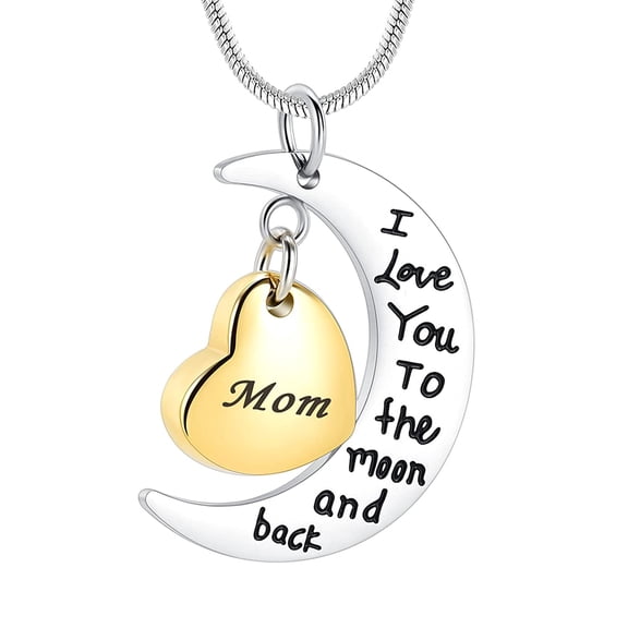 Constantlife Personalized Engrave Moon with Heart Cremation Pendant Small Urns for Ashes Keepsake Urn Necklace