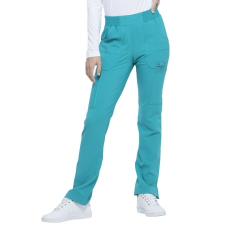 Dickies Advance Women Scrubs Pant, Mid Rise Tapered Leg Pull-on, DK195P, L Petite, Teal Blue