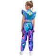 thumbnail image 2 of Haitryli Kids Girls Sparkly Metallic Hip-Hop Jazz Dance Outfit Mesh Patchwork Crop Top and Cargo Pants Set Blue 14, 2 of 6
