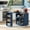 Navy Blue + MDF + Classic + European + Modern, variant on AUU Rolling Kitchen Island with Extended Table, LED Lights, Power Outlets, 2 Fluted Glass Doors, Storage Compartment and 3 Open Side Shelves