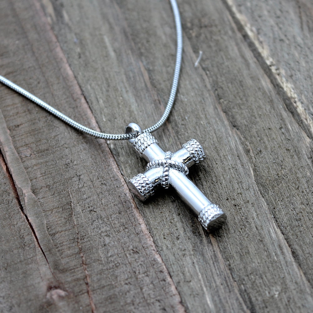 Silver Hawser Cross Religious Cremation Urn Necklace for Ashes Memorial Necklace Jewelry Keepsake with FREE Funnel Kit and Velvet Jewelry Box
