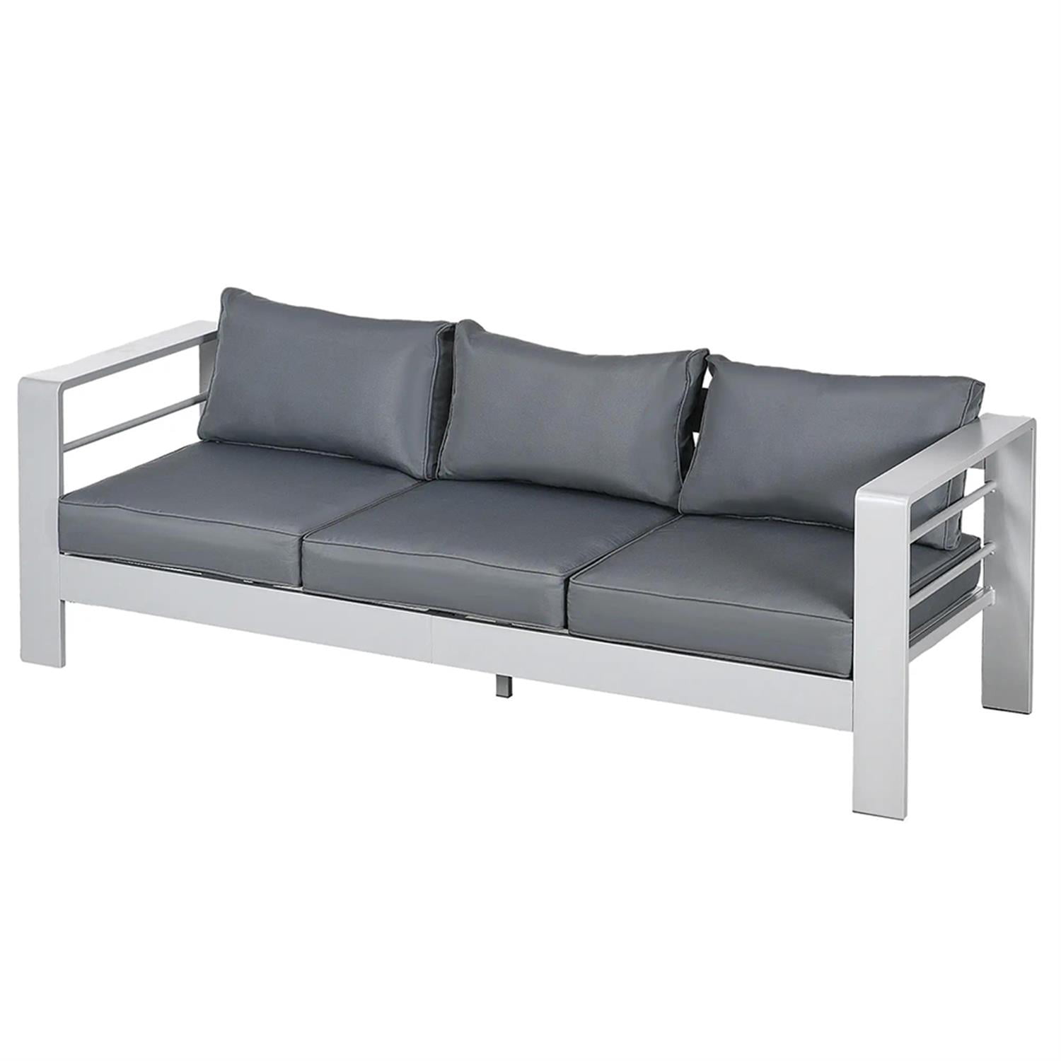 Demi Bonn Outdoor Loveseat Sofa Aluminum Patio Furniture with Wide Armrests, All-Weather Metal Outdoor Couch with Cushions, Gray