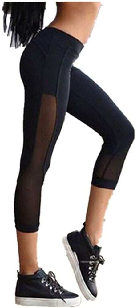 DORIC Yoga Pants Women Skinny Leggings Patchwork Mesh Trouser Leggings Fitness Sports Capri 