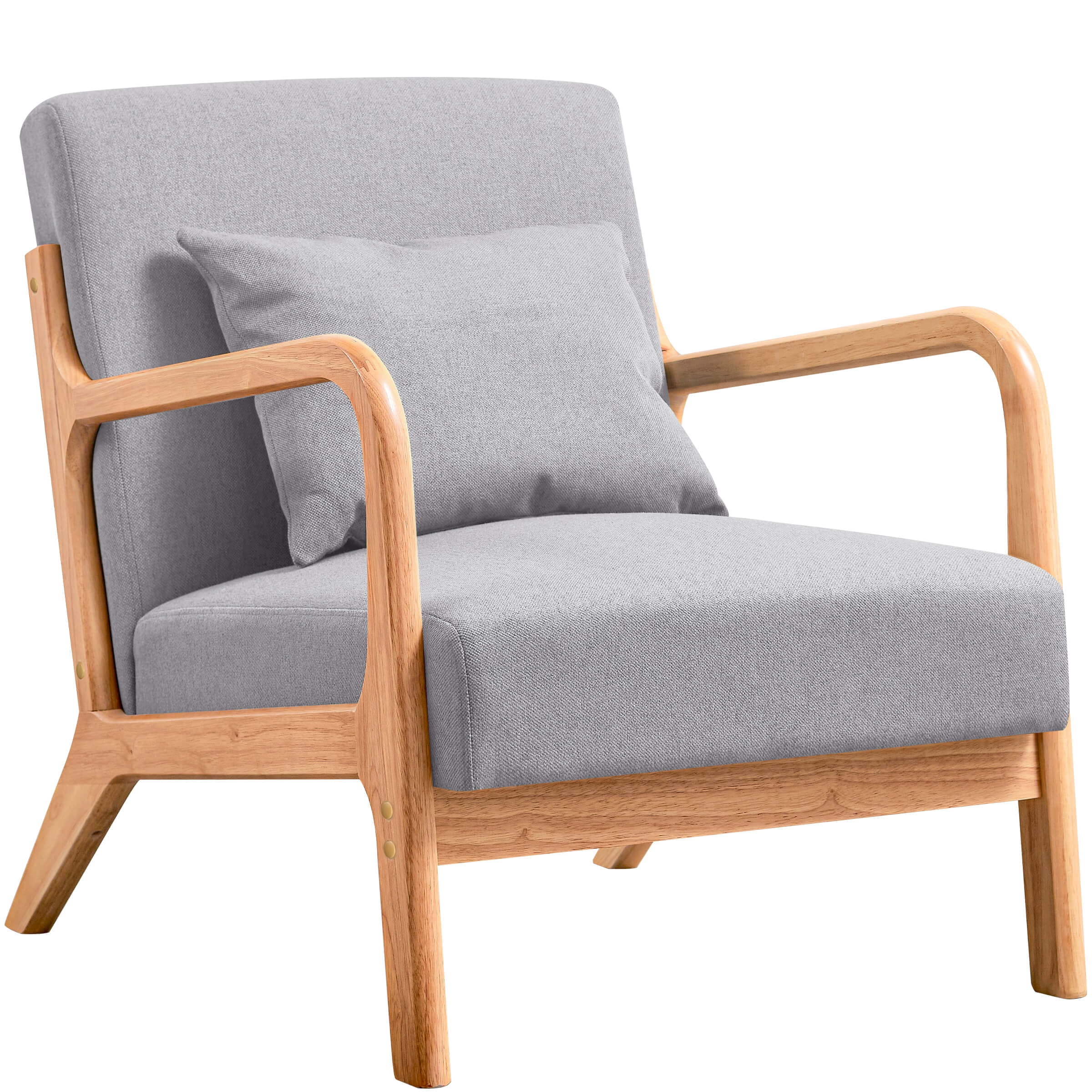 Subrtex Modern Accent Chair Linen Upholstered Arm Chairs with Solid Wood Frame, Gray