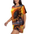 thumbnail image 2 of Daiia Sunset Coast Sunflower Pattern Womens Pajama Sets Short Sleeve Pajamas for Women Sets Soft Lounge Sets Casual Round Neck Sleepwear PJS-Medium, 2 of 7