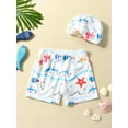 thumbnail image 3 of Arvbitana 2Pcs Little Boys Swim Shorts Print Swim Swimsuit Bathing Suit with Swim Cap, 3 of 8